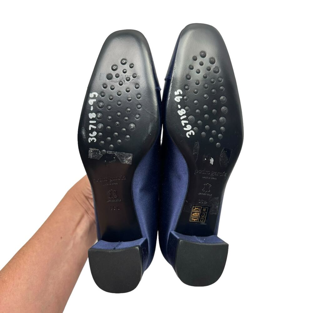 Pedro Garcia Eladia NEW Navy Silk Satin Low Block Heel Slip On Pump $550 - Picture 12 of 14